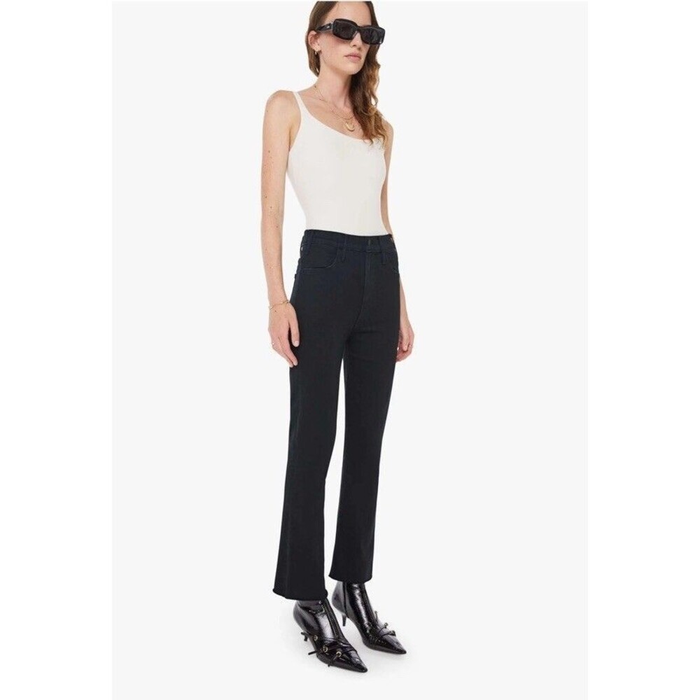 MOTHER The Hustler Ankle Fray Jeans 26 Not Guilty Black High Rise Flare NWT